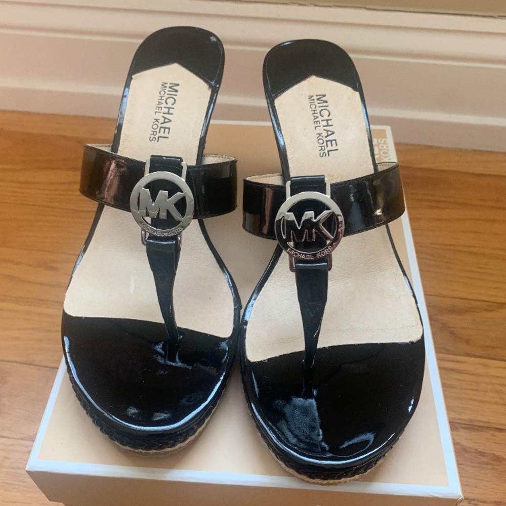 Michael Kors Sandals - Black Wedge Palm Beach  Size 9.5 (NEW)